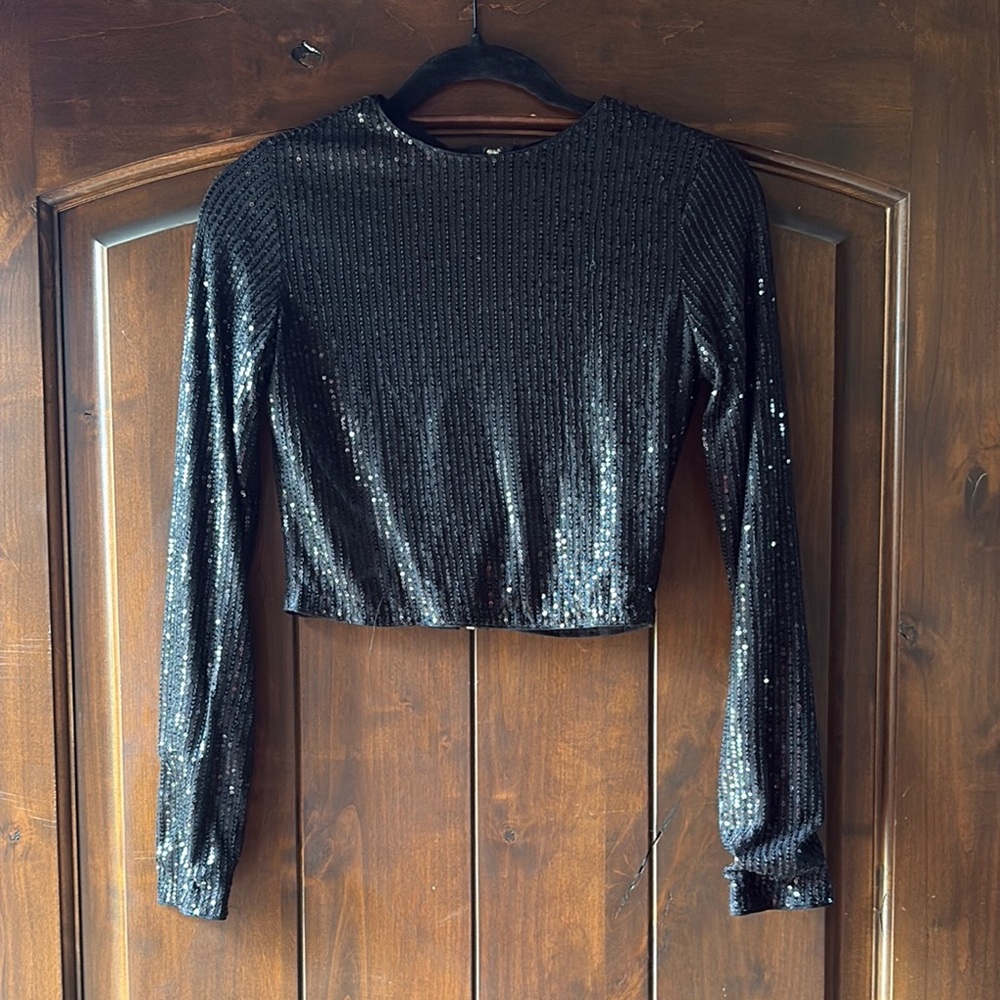 Black Sequin Long Sleeve Top